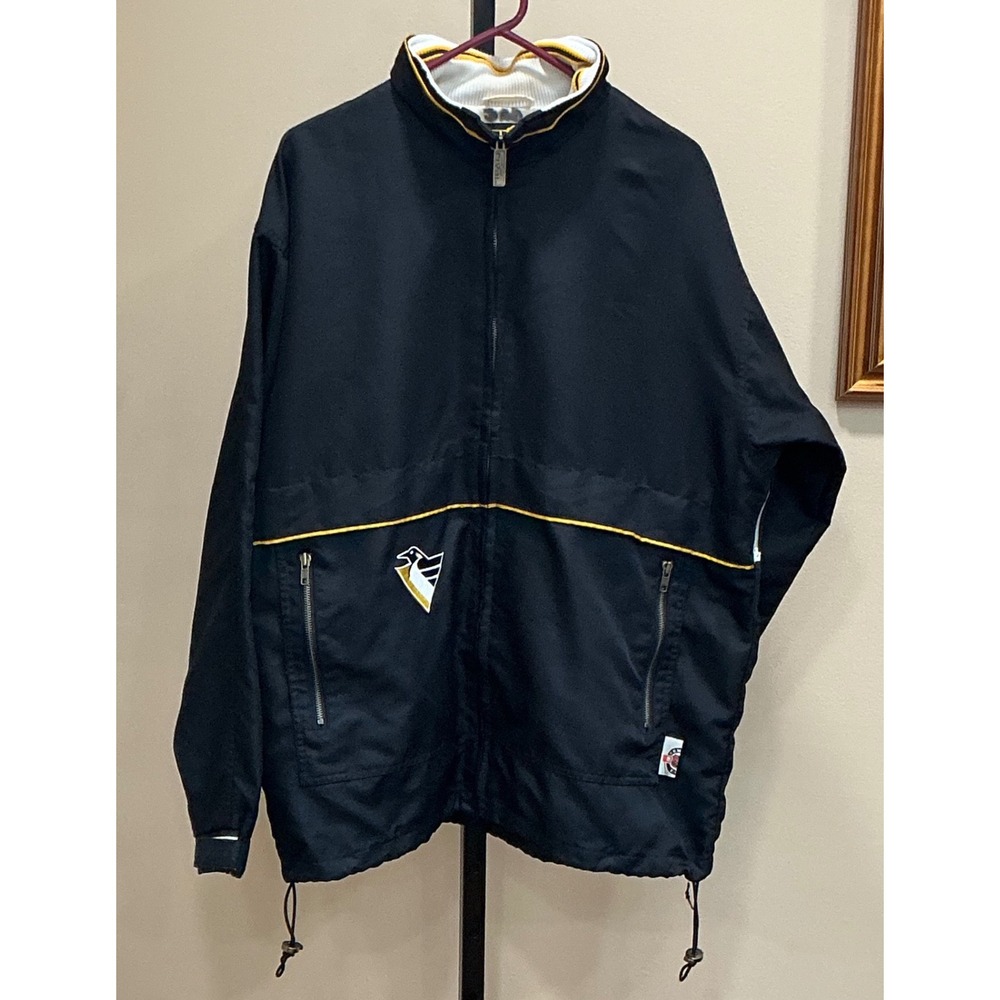 Rival Jacket Pittsburgh Penguins NHL Vintage 90s Black Full Zip Windbreaker L